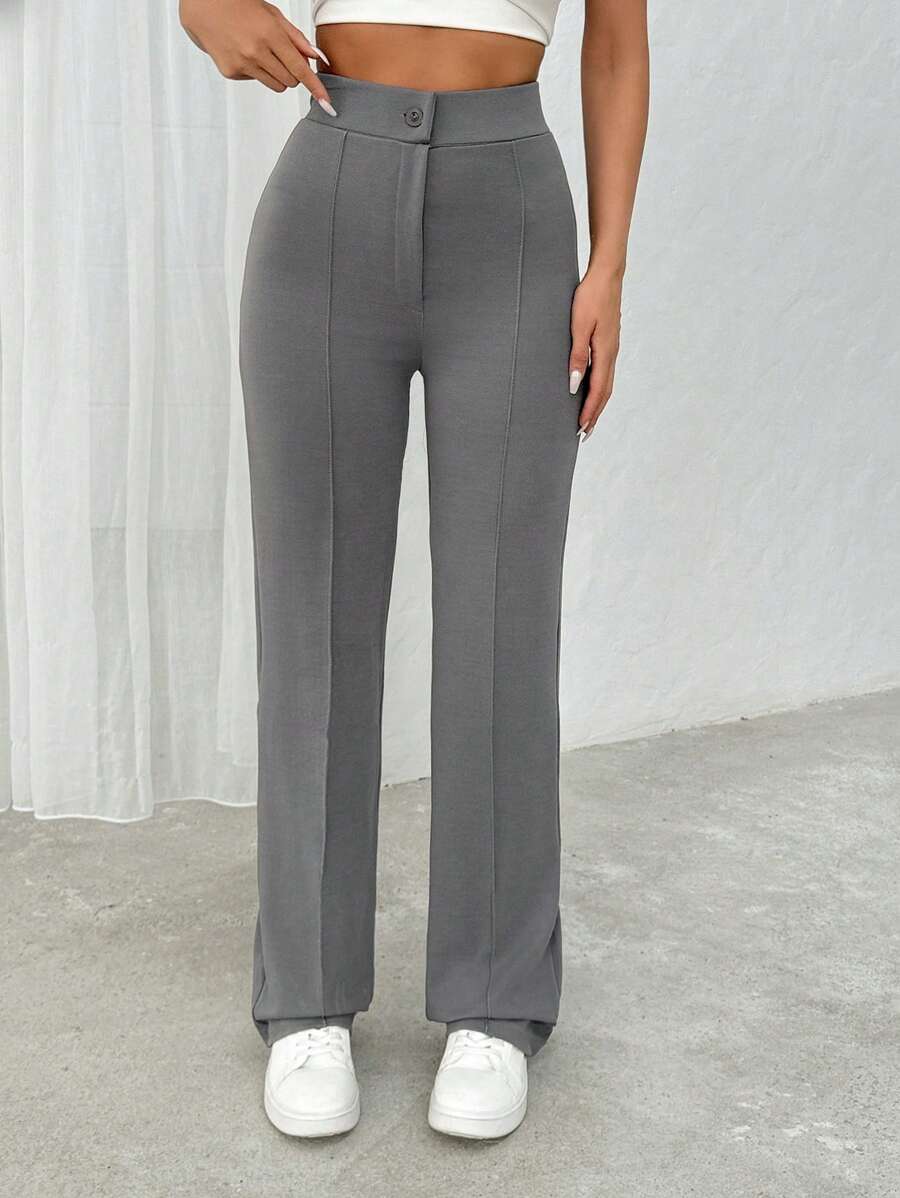 Pantalones grises tejidos con cintura alta para mujer - Gris - Ver 1