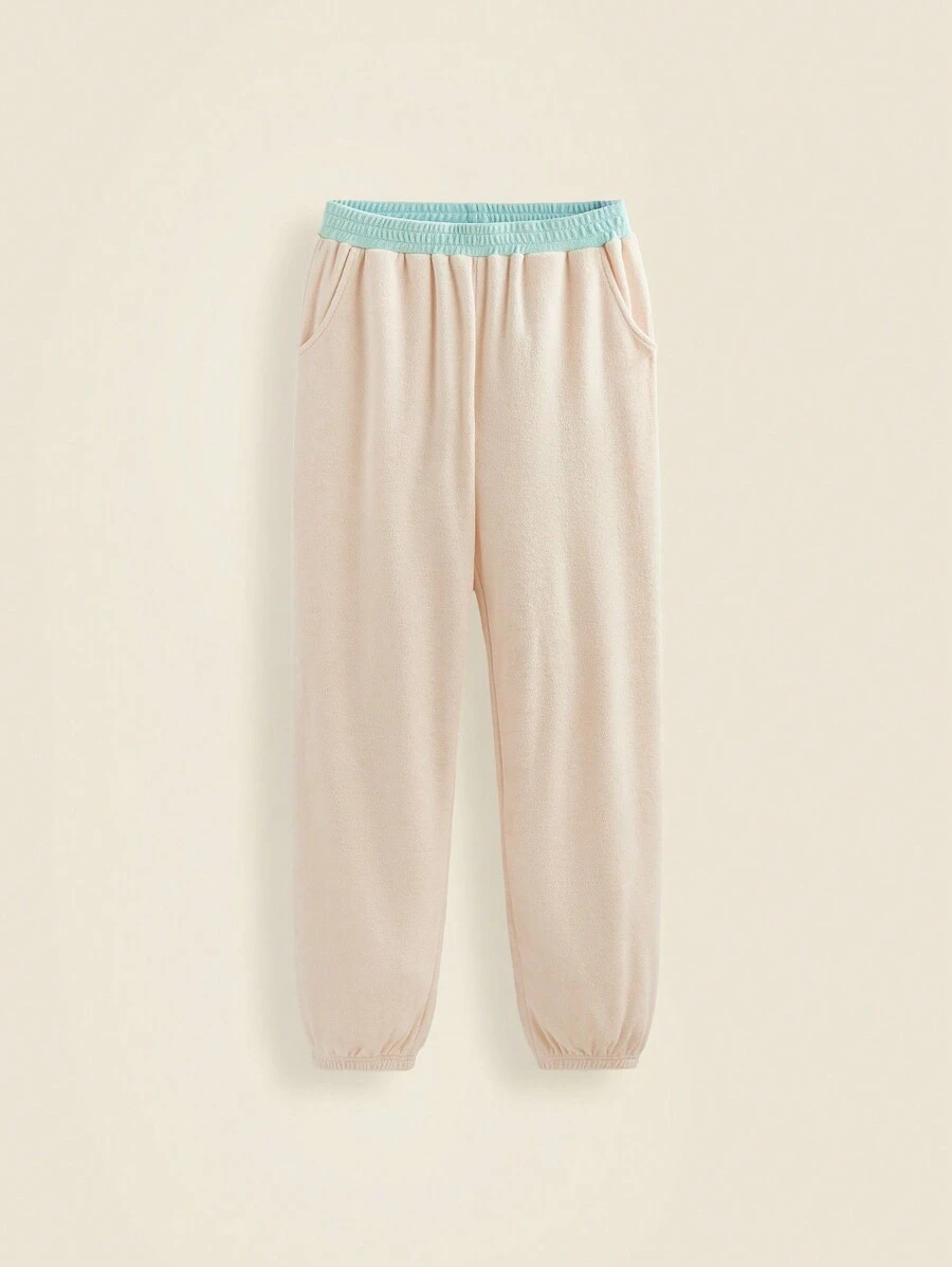 THE HAPPY LOOK Pantalones de chándal rectos relajados de tejido elástico suave de terciopelo de color en bloque para niñas adolescentes, para uso escolar y diario, otoño e invierno - Multicolor - Ver 1