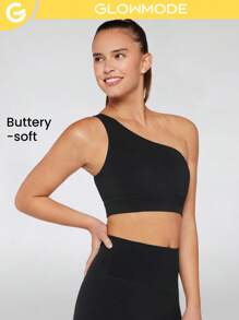 GLOWMODE FeatherFit™ One Shoulder Bra Low Impact Yoga Daily Studio Removable Cups - Black - View 2