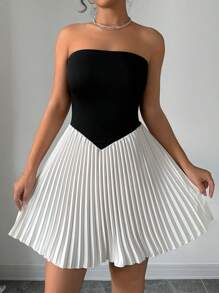 Elenzga Váy ống xếp ly hai tông màu cho trang phục dự tiệc ngắn cho nữ - Nhiều màu - Xem 3