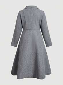 Flirla Plus Lapel Neck Fold Pleated Overcoat - Grey - View 2