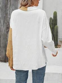SHEIN LUNE Color Block Front Pocket Drop Shoulder Sleeve Shirt - Multicolor - View 2
