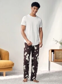 Men's Random Printed Home Pants - Black - View 6
