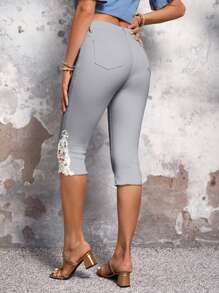 SHEIN LUNE Contrast Lace Skinny Capris Jeans