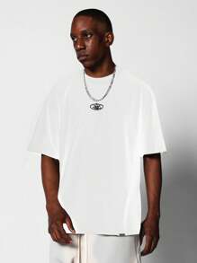 SUMWON Camiseta de manga corta con ajuste regular con estampado gráfico en el frente y la espalda - Blanco - Ver 2