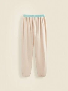 THE HAPPY LOOK Pantalones de chándal rectos relajados de tejido elástico suave de terciopelo de color en bloque para niñas adolescentes, para uso escolar y diario, otoño e invierno - Multicolor - Ver 2