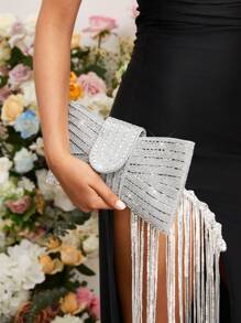 SHEIN Belle 奢华、迷人、优雅、女士手拿包、女士晚装包、适合女孩、女士、女士、大学生、适合新娘、伴娘、婚礼宾客、蜜月、适合派对、舞会、婚礼、俱乐部、约会、晚会、约会之夜，与女士派对礼服完美搭配，时尚派对包，非常适合派对、婚礼、舞会、晚宴/宴会、婚礼必备物品，与毕业礼服、舞会礼服完美搭配 - 銀色 - 查看 2