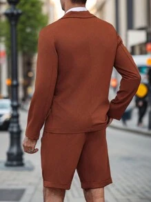 Calvornis Traje y pantalón corto de unicolor para hombre con cierre sencillo en la parte delantera, traje de moda para ir al trabajo - Naranja - Ver 2