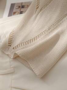 SHEIN Privé Plus Size Elegant Casual Vacation Home Hollow Textured Knitted Open Shoulder Sexy Personalized High Street Off Shoulder Pullover Warm Long Sleeve Sweater, Fall/Winter Back To School - Apricot - View 4