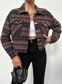 EURMUSE Printed Button Front Flap Pocket Jacket - Multicolor - View 5