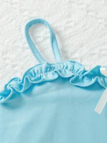 Tween Girls Frill Trim Bow Decor Cami Top For Summer - Baby Blue - View 4