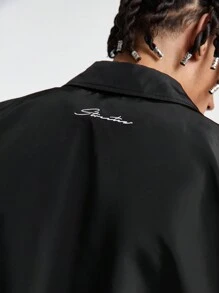 Manfinity VCAY Men Letter Print Button Front Jacket, Long Sleeve, Going Out, Boyfriend Gift, Bomber Jacket, For Fall Winter