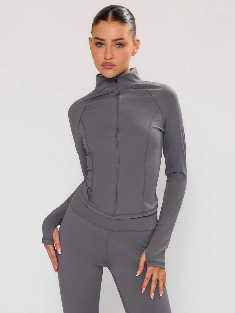 Musera Sport 全拉链缝线细节长袖高领修身运动上衣外套，适合板式网球、网球、匹克球、健身房、秋季普拉提、日常休闲穿着。