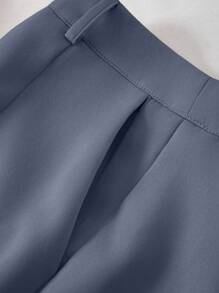 SHEIN LUNE Women's Solid Color Simple Daily Long Sleeve Long Pants Suit - Grey - View 4