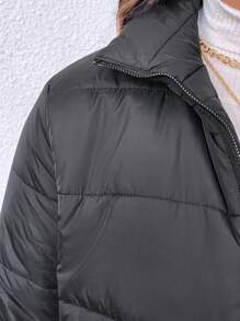 SHEIN LUNE Plus Solid Zip Up Padded Padded Coat For Winter Clothes - Black - View 4
