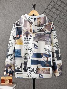 SHEIN Teen Boy Casual Loose Comfortable Hoodie With Letter Print Pattern, Versatile,In Fall/Winter