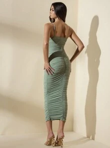SHEIN BAE Đầm Bodycon dây đeo đính cườm màu xanh lá cây Sage mùa hè ngọt ngào & quyến rũ dành cho nữ - màu xanh lá - Xem 2