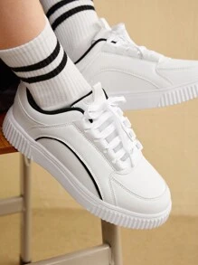CUCCOO EASI White & Black Sequin Decor Versatile Commuter Sneakers For Women For Spring And Summer Vacation Shoes Summer Sports Shoes Casual Shoes Tainers
