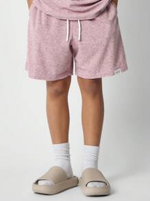 SUMWON Bộ 2 món áo phông oversized fit và quần short hở đáy cho bé gái tuổi mới lớn - Bụi hồng - Xem 4