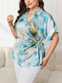 Modelyn Camisa simple diaria de manga corta estampada para mujer de talla grande