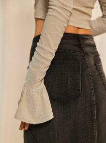 SHEINNeu Button Front Flounce Sleeve Crop Tee,Crop Women Tops,Fall Women Clothes - Apricot - View 4