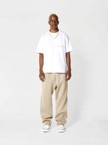 SUMWON 宽松运动裤运动慢跑阔腿街头服饰，带有浮雕标志设计，休闲家居服，适合运动跑步锻炼 - 卡其色 - 查看 5