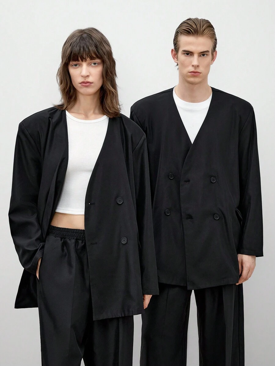 Manfinity VCAY 2pcs/Set Men's Woven Casual Long Sleeve Suit, Suitable For Spring And Autumn Seasons - Black - View 1