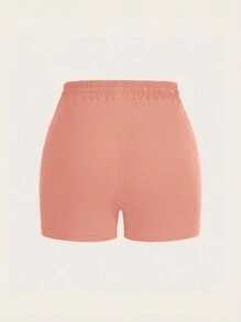 Slaydiva Women's Summer U-Neck Cropped Tank Top And Drawstring Pocket Shorts Set Outfits - Dusty Pink - View 4