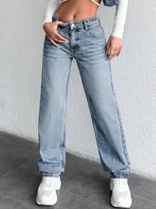 EURMUSE Women's Daily Casual Straight Leg Jeans - Baby Blue - View 1
