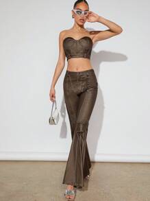 Hauture Women'S Solid Color Strapless Top And Pants Set