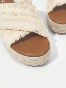 Styleloop Women's Casual Flat Sandals With Fuzzy Trim - Beige - View 4