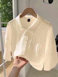 Comfortcana Camisa corta tejida en color albaricoque para mujer