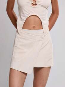 MUSERA Wrap Front PU Leather Mini Skirt Elegant Summer Sexy Party Vacation Holiday Festival - White - View 5