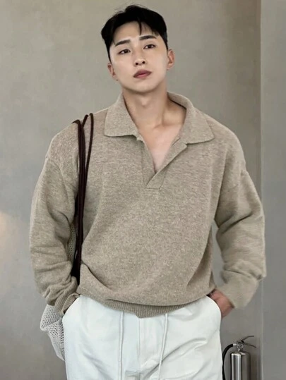 DAZY 秋季男士纯色套头休闲长袖领毛衣