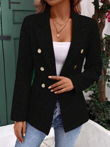 SHEIN Clasi Ladies' Plain And Simple Long Sleeve Blazer For Daily Wear - Black - View 1