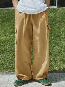 DAZY Men Flap Pocket Side Drawstring Waist Cargo Pants Back To School Men Joggers - Khaki - View 5