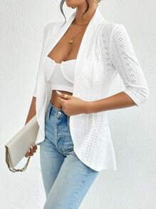 SHEIN Privé 素色開門襟外套 - 白色 - 查看 7