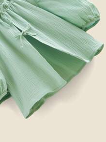 THE HAPPY LOOK Bowknot Ruffle Collar Puff Sleeve Green Chiffon Casual Vacation Shirt For Teen Girls, Spring Summer Back To School Season - Green - View 4