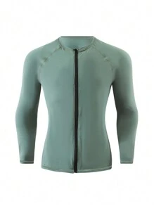 Manfinity KASUA Men Zip Up Raglan Sleeve Rashguard Swimsuit - Army Green - View 1
