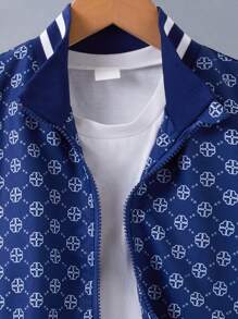 SHEIN Tween Boy 1pc Allover Print Contrast Tape Jacket & 1pc Pants Chic Outfits For Autumn/Winter