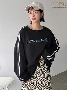 Harry Potter X Friful Women's Loose Round Neck Printed Sweatshirt - Black - View 1