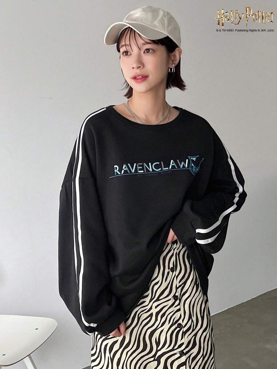 Harry Potter X Friful Women's Loose Round Neck Printed Sweatshirt - Black - View 1