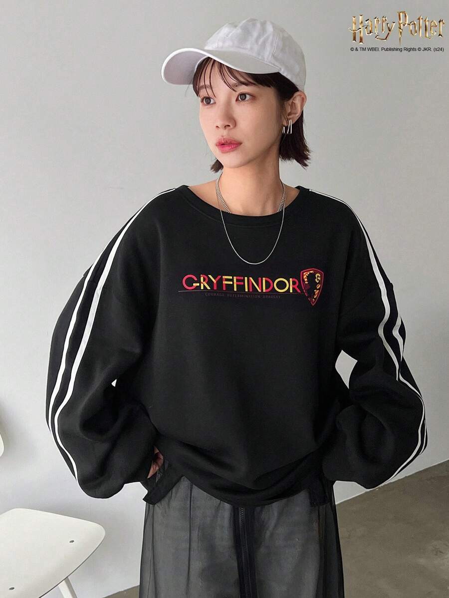 Harry Potter X Friful Women's Loose Round Neck Thick Sweatshirt With Print,Fall Women Clothes - Black - View 1