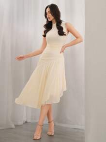 Modelyn Women's Solid Color Simple Daily Sleeveless Dress Long Evening Dresses - Apricot - View 1