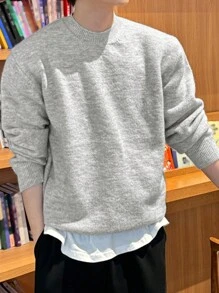 DAZY 男士灰色圓領休閒長袖毛衣，秋季