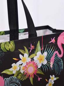 Flamingo Print Tote Bag, Non-Woven Packaging Gift Bag, Large Capacity Handbag For Commute Shopping