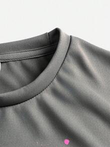 SHEIN Tween Boy Knitted Solid Color Letter Print Short Sleeve T-Shirt And Shorts Casual 2pcs/Set - Grey - View 11