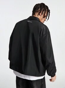 Manfinity VCAY Men Letter Print Button Front Jacket, Long Sleeve, Going Out, Boyfriend Gift, Bomber Jacket, For Fall Winter