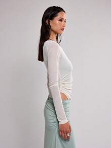 MUSERA Mesh Ruched Contrast Layer Bodysuit Casual Spring Summer Vacation Easter - Green - View 3