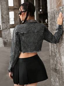 SHEIN 少女黑色長袖襯衫領牛仔外套 - 淺灰色 - 查看 2